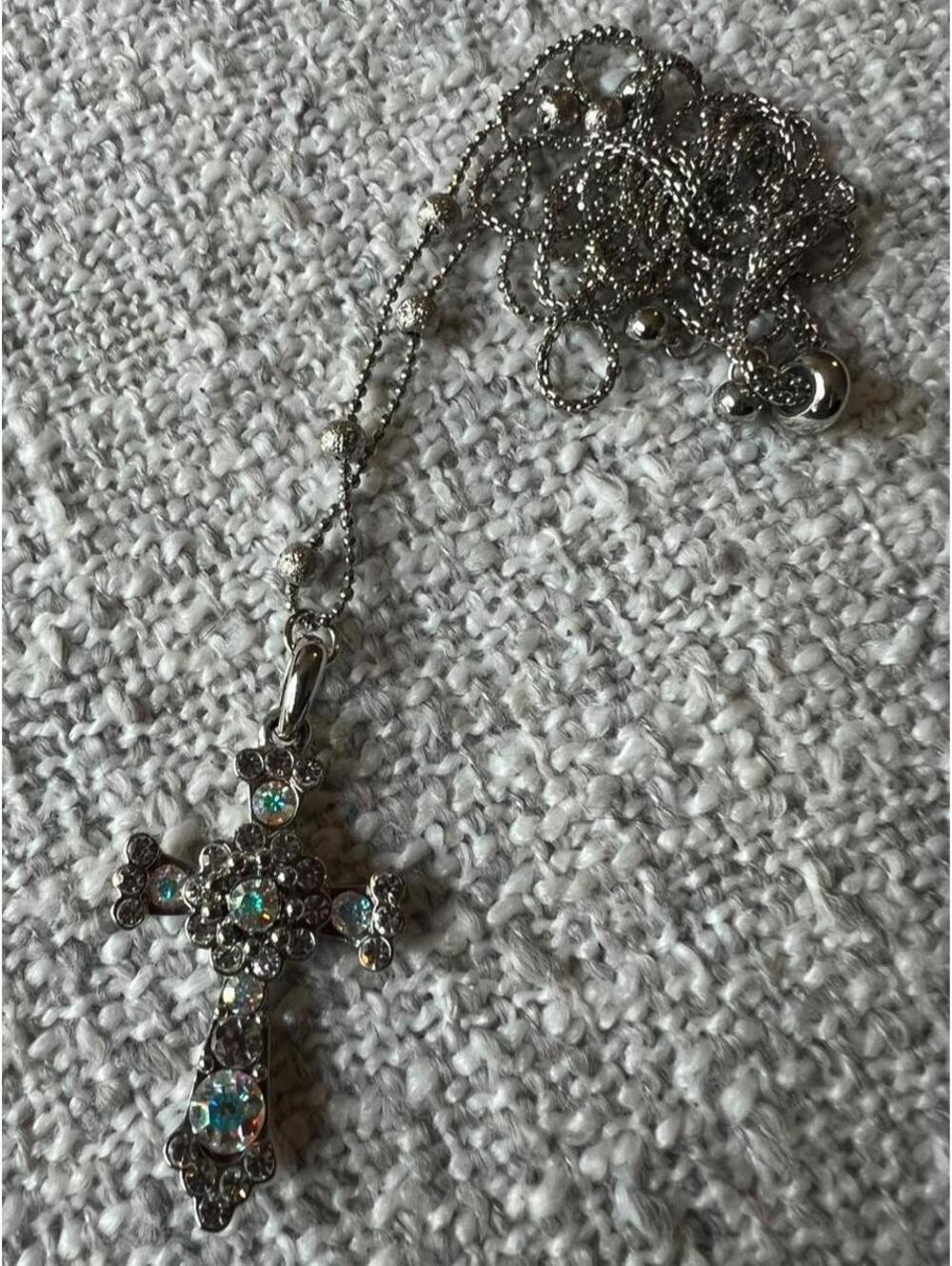 AB Rhinestone Cross Pendant Necklace